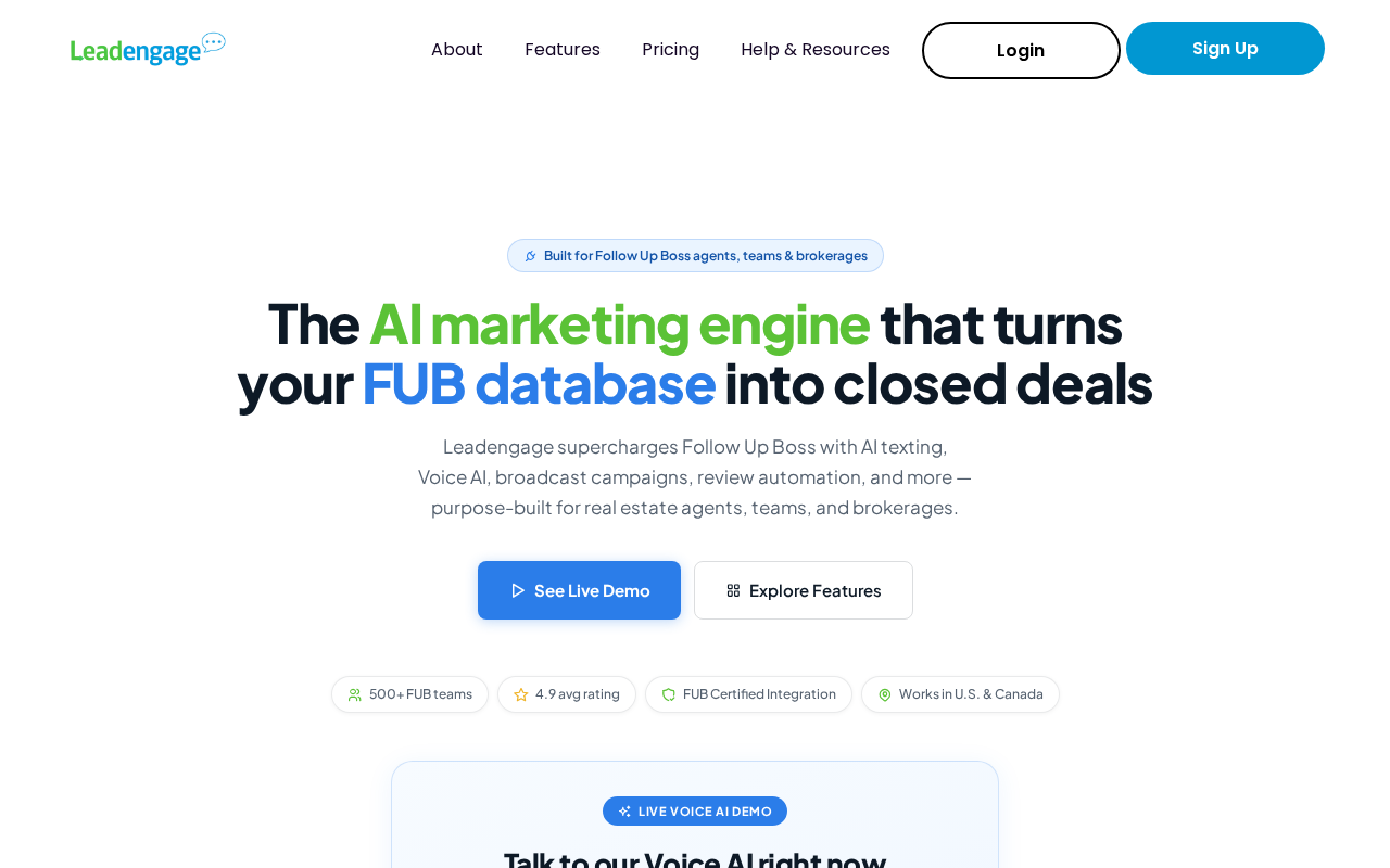 The LeadEngage website homepage