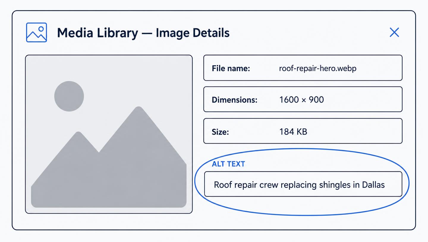 GoHighLevel media library image details panel with the alt text field circled