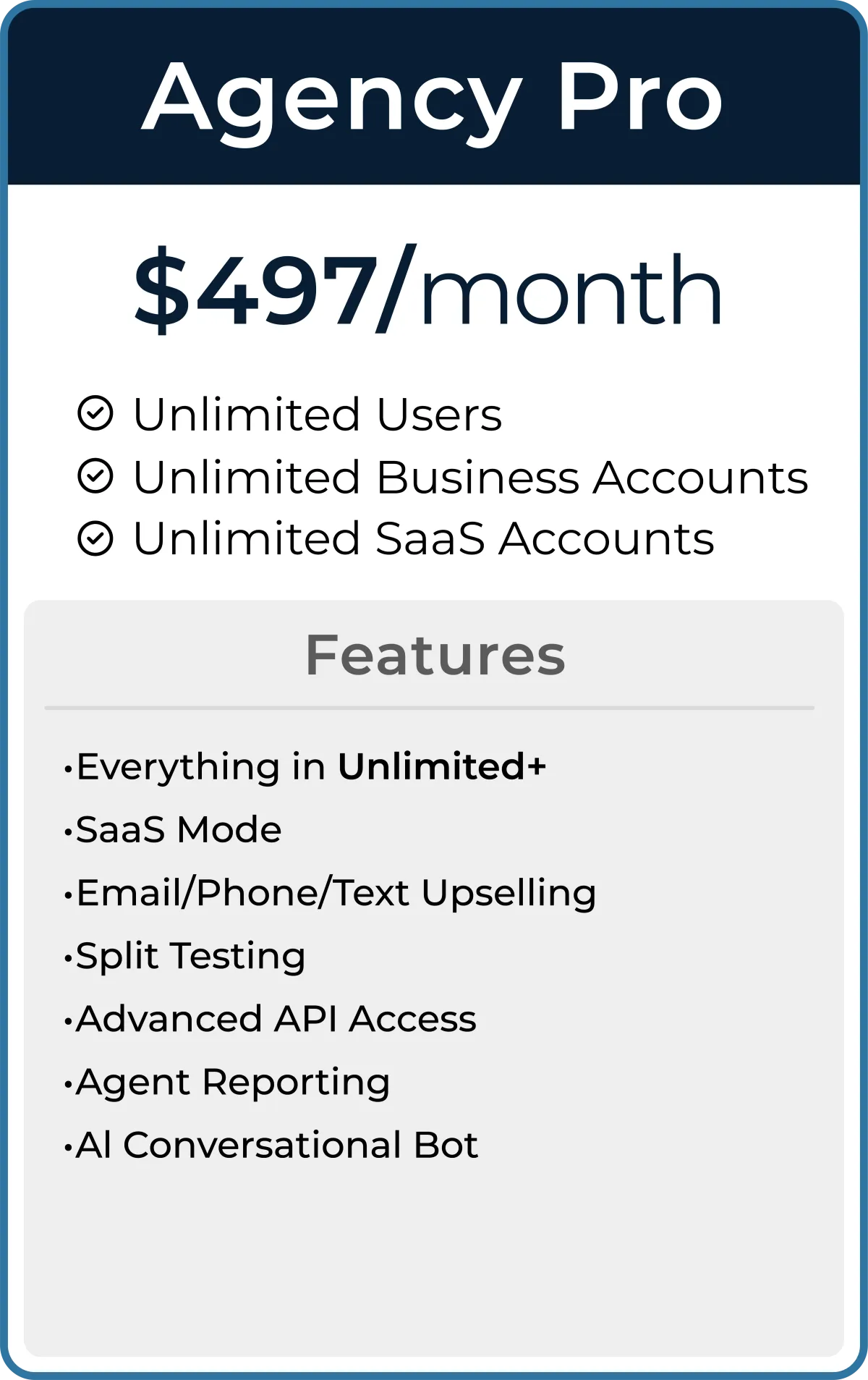 GoHighLevel Agency Pro plan at $497 per month
